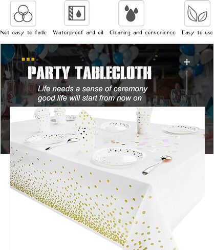 2 Pack Black Plastic Tablecloth Disposable Black and Gold Tablecloth for Rectangle Tables 54" x 108" Party Decorations Birthday Thanksgiving Christmas Valentines Wedding Outdoor BBQ Picnic (Black) in Kuwait