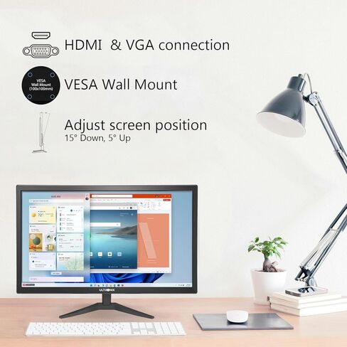 شاشة للمنزل أو المكتب، 24 بوصة، معدل تحديث 75 هرتز، دقة 1080 بكسل، حامل VESA، حامل قابل للإمالة، شاشة ساطعة، أسود، U24AFHD in Kuwait