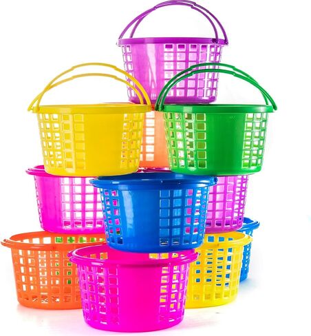 Prextex Easter Basket for Party Egg Hunts (12 pcs) | Plastic Bucket For Kids & Adults Bulk Buckets Small Bucket, Mini Premade Baskets in Kuwait