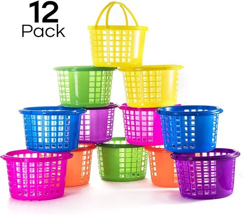 Prextex Easter Basket for Party Egg Hunts (12 pcs) | Plastic Bucket For Kids & Adults Bulk Buckets Small Bucket, Mini Premade Baskets in Kuwait