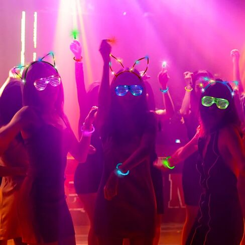 50 Pcs Glow in the dark party supplies For Adults Kids Glow Sticks neon party decorations with 10 LED Glasses 10 LED Cat & Rabbit Ear Headband 30 LED Bracelets & finger lights for Christmas Halloween in Saudi Arabia