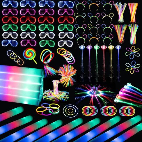50 Pcs Glow in the dark party supplies For Adults Kids Glow Sticks neon party decorations with 10 LED Glasses 10 LED Cat & Rabbit Ear Headband 30 LED Bracelets & finger lights for Christmas Halloween in Saudi Arabia