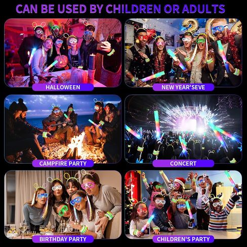 50 Pcs Glow in the dark party supplies For Adults Kids Glow Sticks neon party decorations with 10 LED Glasses 10 LED Cat & Rabbit Ear Headband 30 LED Bracelets & finger lights for Christmas Halloween in Saudi Arabia
