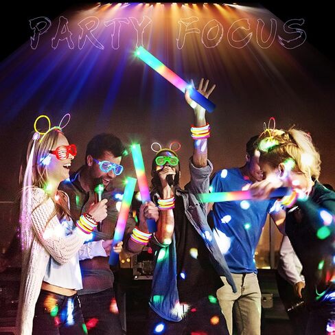 50 Pcs Glow in the dark party supplies For Adults Kids Glow Sticks neon party decorations with 10 LED Glasses 10 LED Cat & Rabbit Ear Headband 30 LED Bracelets & finger lights for Christmas Halloween in Saudi Arabia