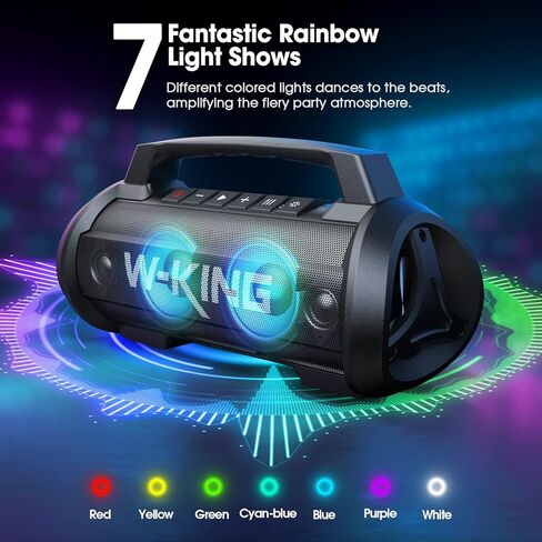 70W Loud Bluetooth Speaker Wireless, W-KING Outdoor Portable Speaker Bluetooth Waterproof with Lights, IPX6/Heavy Bass/Stereo Pairing, Party Bluetooth Speakers Hifi Mic Slot/42H Play/Power Bank/TF/AUX in Kuwait