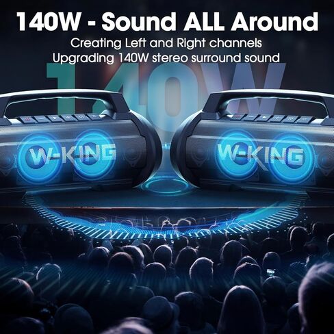 70W Loud Bluetooth Speaker Wireless, W-KING Outdoor Portable Speaker Bluetooth Waterproof with Lights, IPX6/Heavy Bass/Stereo Pairing, Party Bluetooth Speakers Hifi Mic Slot/42H Play/Power Bank/TF/AUX in Kuwait