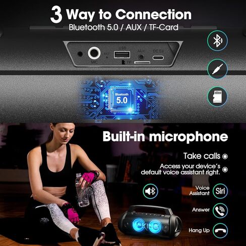70W Loud Bluetooth Speaker Wireless, W-KING Outdoor Portable Speaker Bluetooth Waterproof with Lights, IPX6/Heavy Bass/Stereo Pairing, Party Bluetooth Speakers Hifi Mic Slot/42H Play/Power Bank/TF/AUX in Kuwait