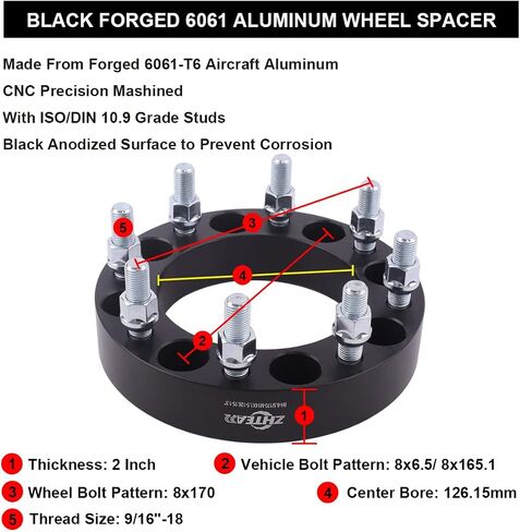 ZHTEAPR 1.5 Inch 8x165.1 8x6.5 to 8x170 Forged Wheel Adapters 9/16" Studs Compatible with Dodge Ford 8 Lug for 94-10 R-A-M 2500 03-10 3500 | 75-97 F250 F350 | 92-14 E250 E350 (Must be with 9/16 Lugs) in Saudi Arabia