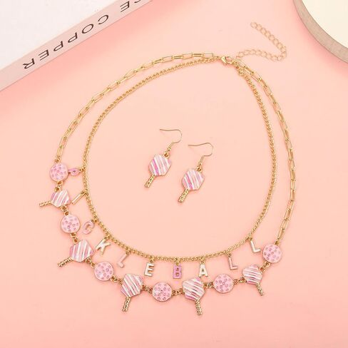 Pickleball Necklace Earrings Set for Women Layered Pickleball Choker Necklace Pink Pickleball Paddle Earrings Game Day Sport Pickleball Jewelry Accessories Gifts in Kuwait