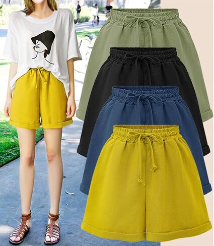 شورت شاطئ XinYangNi كاجوال نسائي بخصر مطاطي برباط وواسع وواسع للشاطئ in Kuwait