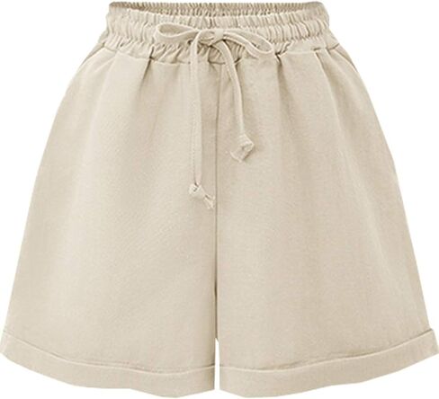 XinYangNi Casual Women's Elastic Waist Drawstring Loose Wide Leg Beach Shorts in Saudi Arabia