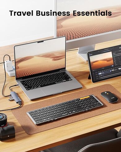 ProtoArc Foldable Keyboard and Mouse, XKM01 LX Portable Wireless Keyboard Mouse with 6-in-1 USB C Hub & 65W Wall Charger Set, Travel Business Essentials for Laptop MacBook iPad iPhone Tablets in Saudi Arabia