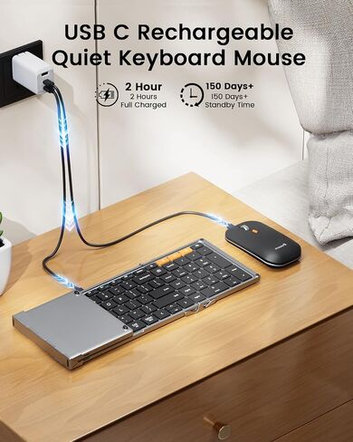 ProtoArc Foldable Keyboard and Mouse, XKM01 LX Portable Wireless Keyboard Mouse with 6-in-1 USB C Hub & 65W Wall Charger Set, Travel Business Essentials for Laptop MacBook iPad iPhone Tablets in Saudi Arabia