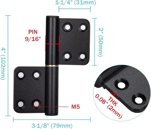 6 Pcs 4 Inch Lift Off Hinges Flag Hinges Black Door Hinge Lift-Off Hinge Removable Hinges in Saudi Arabia