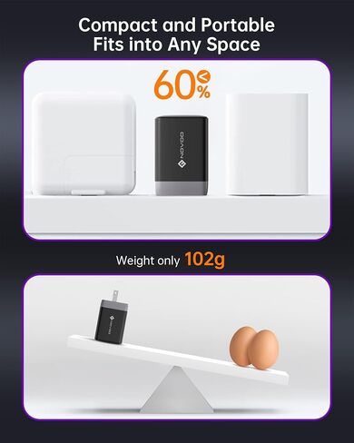 شاحن NOVOO 67W USB C، شاحن 3 منافذ GaN، PD3.0/PPS، محول USB C مدمج قابل للطي 65W/45W/30W، شاحن سريع لجهاز MacBook Air/iPhone 15/15 Pro/15 Max/iPad Pro/Galaxy S24/ S23 (يتضمن كابلين CtoC) in Saudi Arabia