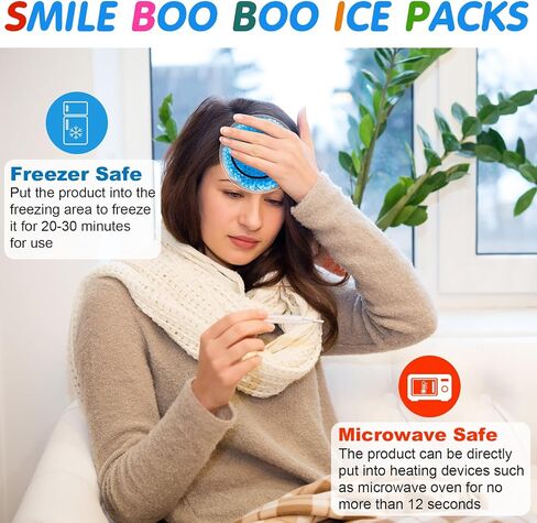 12 Pcs Smile Boo Boo Ice Packs, Reusable Small Round Ice Pack Hot and Cold Compress for Injuries, Pain Relief, Fever, Headaches, Wisdom Teeth, First Aid and Neck, Arms, Legs Injuries in Saudi Arabia