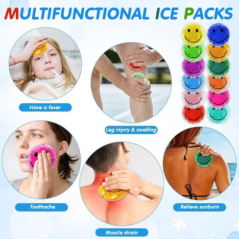 12 Pcs Smile Boo Boo Ice Packs, Reusable Small Round Ice Pack Hot and Cold Compress for Injuries, Pain Relief, Fever, Headaches, Wisdom Teeth, First Aid and Neck, Arms, Legs Injuries in Saudi Arabia