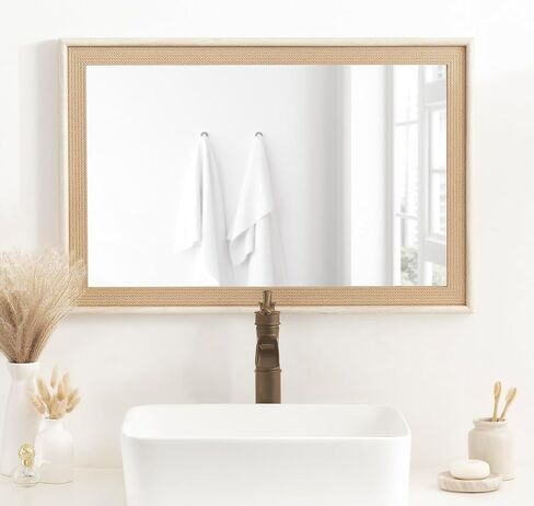 Kate and Laurel Taraji Coastal Rectangle Wall Mirror, 24 x 36, Light Tan, Modern Rectangular Statement Mirror with Two-Tone Finish and Embossed Rope Texture in Saudi Arabia