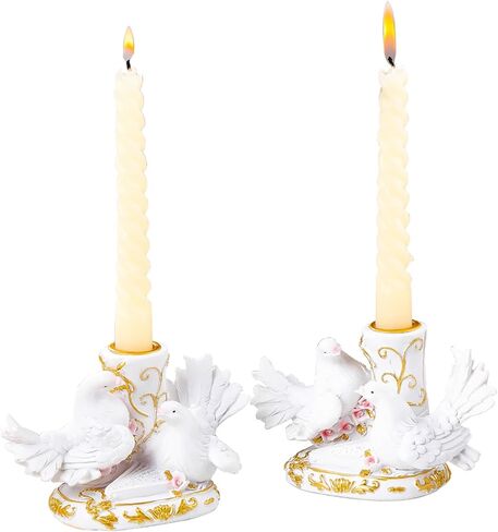 قطعتان من الشمعدان الديني للطيور الحمائم للشموع المستدقة، حامل شموع مستدقة دينية، هدايا كاثوليكية للنساء، مجموعة شمعدانات ديكور لقطع مركزية للطاولة ومنزل الزفاف in Kuwait
