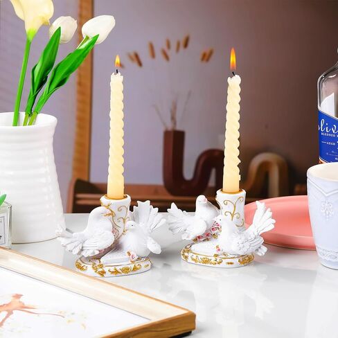 قطعتان من الشمعدان الديني للطيور الحمائم للشموع المستدقة، حامل شموع مستدقة دينية، هدايا كاثوليكية للنساء، مجموعة شمعدانات ديكور لقطع مركزية للطاولة ومنزل الزفاف in Kuwait