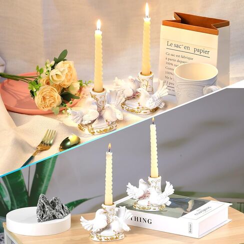 قطعتان من الشمعدان الديني للطيور الحمائم للشموع المستدقة، حامل شموع مستدقة دينية، هدايا كاثوليكية للنساء، مجموعة شمعدانات ديكور لقطع مركزية للطاولة ومنزل الزفاف in Kuwait