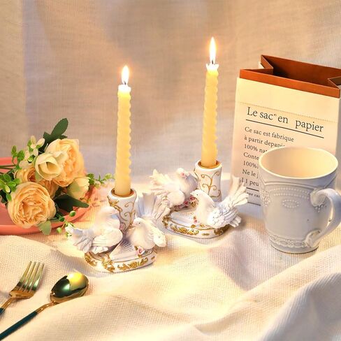 قطعتان من الشمعدان الديني للطيور الحمائم للشموع المستدقة، حامل شموع مستدقة دينية، هدايا كاثوليكية للنساء، مجموعة شمعدانات ديكور لقطع مركزية للطاولة ومنزل الزفاف in Kuwait