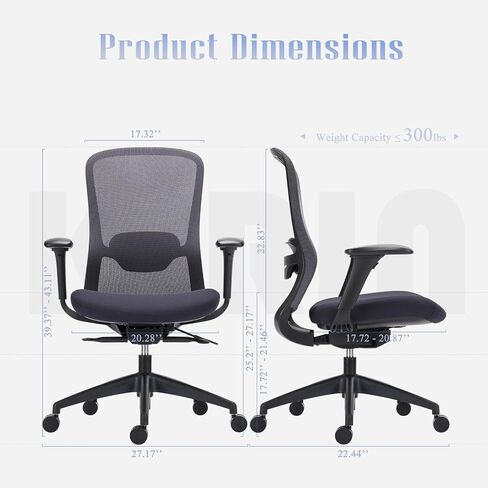 Mesh Office Chair, Ergonomic Chair with Adjustable Lumbar Support, Executive Computer Chair with 4D Armrests, Tilt Lock and Slide Seat, Home Office Desk Chair for Men Women-InkGrey, 300lbs in Saudi Arabia
