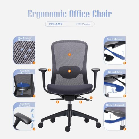 Mesh Office Chair, Ergonomic Chair with Adjustable Lumbar Support, Executive Computer Chair with 4D Armrests, Tilt Lock and Slide Seat, Home Office Desk Chair for Men Women-InkGrey, 300lbs in Saudi Arabia