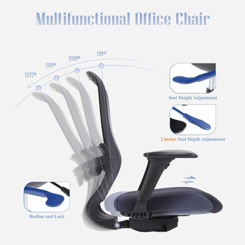 Mesh Office Chair, Ergonomic Chair with Adjustable Lumbar Support, Executive Computer Chair with 4D Armrests, Tilt Lock and Slide Seat, Home Office Desk Chair for Men Women-InkGrey, 300lbs in Saudi Arabia