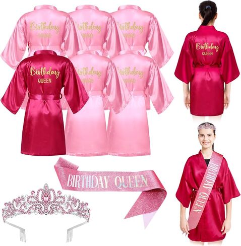 8 Pcs Sleepover Birthday Spa Party Favors for Women Birthday Queen Robes Birthday Squad Robes with Crown and Sash in Saudi Arabia