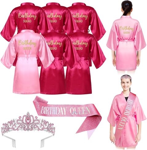 8 Pcs Sleepover Birthday Spa Party Favors for Women Birthday Queen Robes Birthday Squad Robes with Crown and Sash in Saudi Arabia