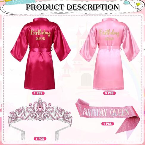 8 Pcs Sleepover Birthday Spa Party Favors for Women Birthday Queen Robes Birthday Squad Robes with Crown and Sash in Saudi Arabia
