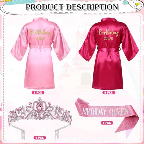 8 Pcs Sleepover Birthday Spa Party Favors for Women Birthday Queen Robes Birthday Squad Robes with Crown and Sash in Saudi Arabia