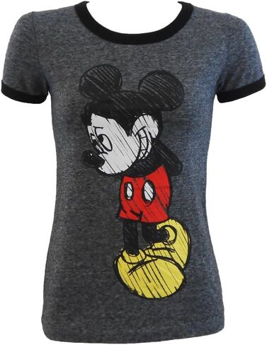 Disney Ladies Shy Mickey Mouse Junior Fit Ringer T-Shirt in Saudi Arabia