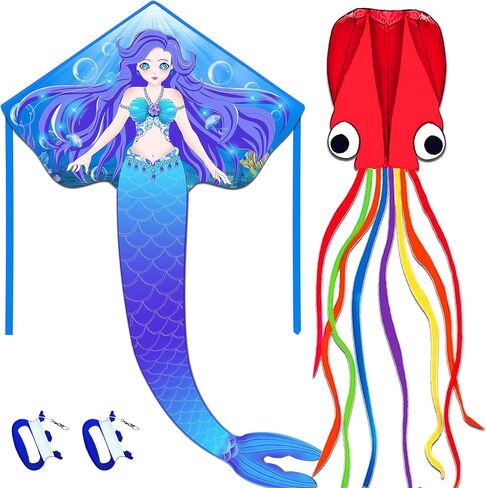 HONBO Large Mermaid Kite for Kids & Adults, Easy to Fly Delta Kite, Beginner Kite for Girls &Boys, Pegasus Beginner Kite for Kids,Octopus Kite in Saudi Arabia