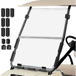 Golf Cart Foldable Windshield 3/16" (5MM) Only Fits Club Car DS 1982-Up with 1"×1" Strut Tapered or Curved Rail Style, Folding Acrylic Replacement - Clear (Not Fit Front Straight Rail Style)