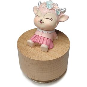 Mini Wooden Animal Rotary Music Box with Cute Deer Ornament (Tune: You are My Sunshine)