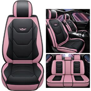 أغطية مقاعد السيارة الفاخرة من جلد البولي يوريثان 5 مقاعد مجموعة كاملة تناسب الجميع (BK-Pink)