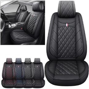 OMOKA AUTO Car Seat Covers Waterproof Leather Universal Fit for Toyota Honda Accord Altima Civic Mazda Infiniti Audi Rogue Ford Focus Fiesta Fusion Escape Explorer Ranger(Full Set/Black)