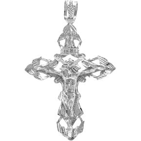 Religious Jewelry Solid 925 Sterling Silver Extra Large Hip-Hop Cross Inri Crucifix Necklace Pendant