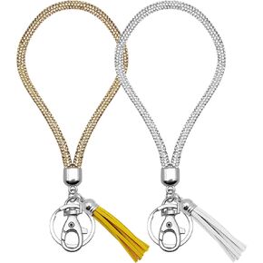 2Pcs Bling Wristlet Keychain Wristlet Lanyard Keychains for Women Rhinestone Lanyards with Tassel Bling Wrist Lanyard for Keys Crystal Lanyard Strap Wrist Keychain for Car Key Camera Bag Pendant