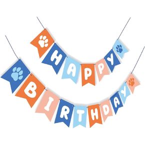Light Blue Navy Brown Orange Happy Birthday Banner,Dog Paw Birthday Banner,Blue Birthday Party Decoration for Boy,Happy Birthday Garland Inspired by Blue,Baby 1st Birthday Decor,Blue Birthday Backdrop