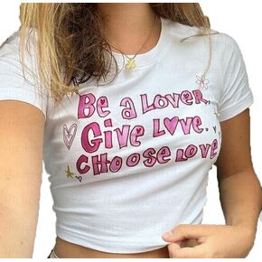 Baby Tees for Women Y2k Short Sleeve Crop Top Funny Graphic Summer T-Shirt