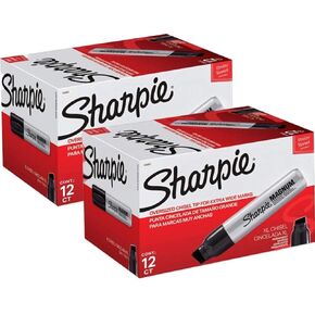 Sharpie 44001 Oversized Chisel Tip Extra Wide Magnum Permanent Marker (2 Boxes), Black, Sturdy Extra-wide Felt Chisel Tip, Quick-drying Ink is Fade-and Water-Resistant, 12 Marker Per Box