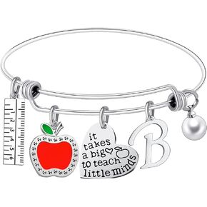 Teacher Appreciation Bangle Bracelet Teacher Appreciation Gifts Teacher Bracelet with Initial Thank You Gifts For Teachers Women Birthday Gift For Teacher