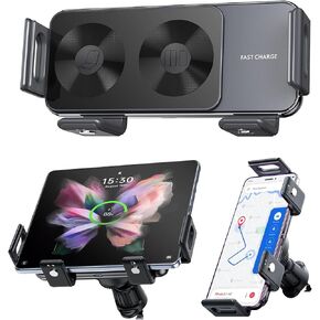 حامل شاحن سيارة لاسلكي MOSHOU Qi 15W لهاتف Samsung Galaxy Z Fold 5، لشبكة التهوية ولوحة القيادة المتوافقة مع Samsung Galaxy Z Fold 5/4/3/2 /S24/S23 Ultra iPhone15/14/13/12/11/X/8 in Kuwait