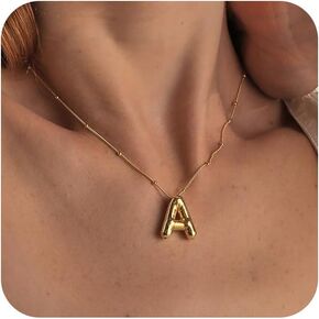 Initial Necklaces for Women,Trendy Bubble Letter Necklace Gold Plated Dainty Bubble Letter Necklace Chunky Gold Initial Pendant Necklace Charm Custom Name Necklace Jewelry for Women Gifts
