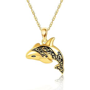 14k Soild Gold Orca/Whale Tail Necklace Ocean Pendant Necklaces For Women Girls Christmas Gifts