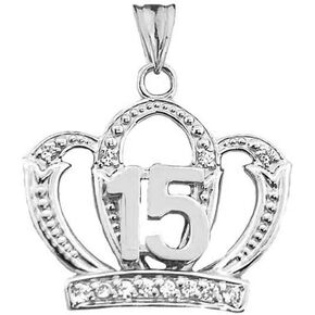 قلادة Quinceanera Sweet 15 Años Princess Crown المعتمدة من الذهب عيار 14 قيراط
