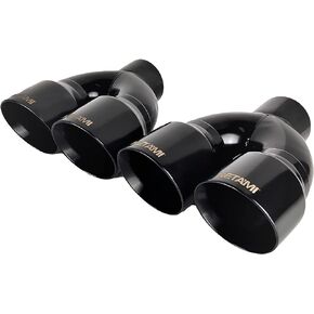 NETAMI 2.25' Inlet to 3" Quad Staggered Outlet Stainless Steel Exhaust Tip Double Wall Black Powder Coated